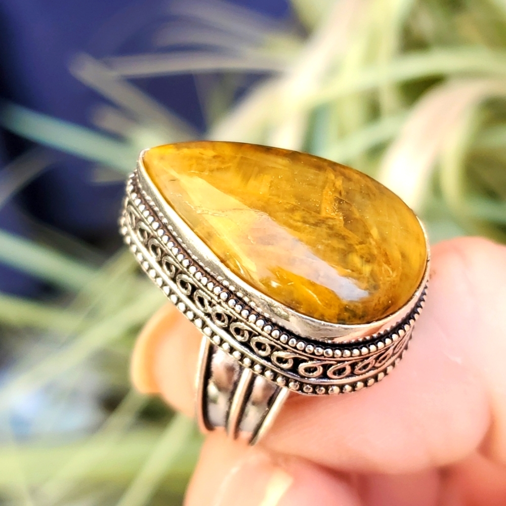 New Golden Pietersite 925 Silver Ring.